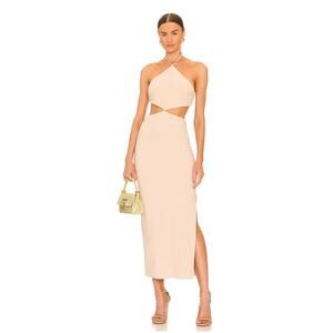 Bec + Bridge Iris Halter Midi Dress Cut Out Macadamia 8 Side Slit Revolve